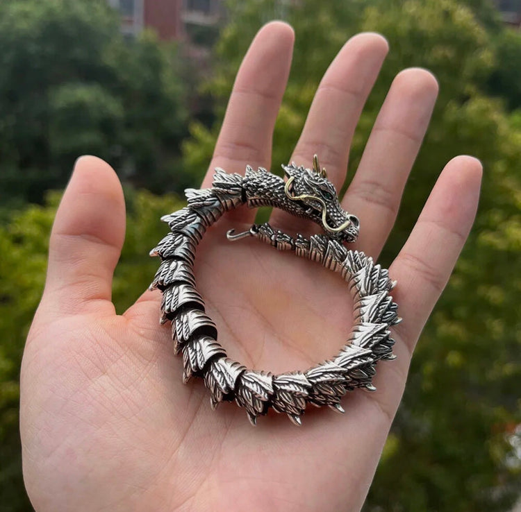 Premium Dragon Bracelet for Men – Vintage Silver & Gold Tone Adjustable Metal Wrist Bracelet