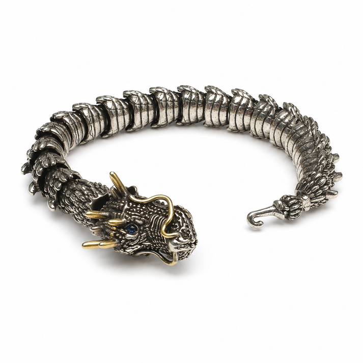 Premium Dragon Bracelet for Men – Vintage Silver & Gold Tone Adjustable Metal Wrist Bracelet