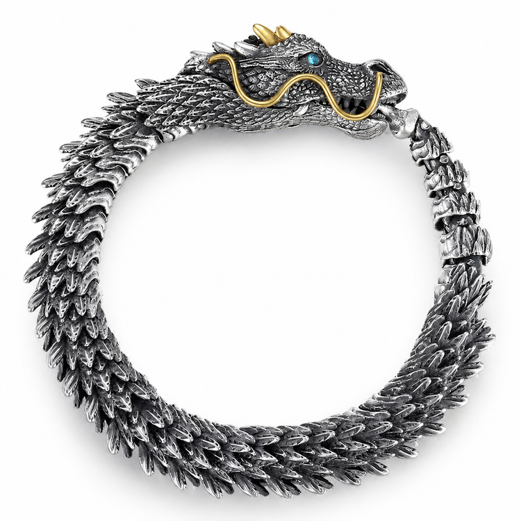 Premium Dragon Bracelet for Men – Vintage Silver & Gold Tone Adjustable Metal Wrist Bracelet